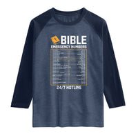 Bible Emergency Numbers Raglan Shirt Funny Christian Bible Jesus Religious