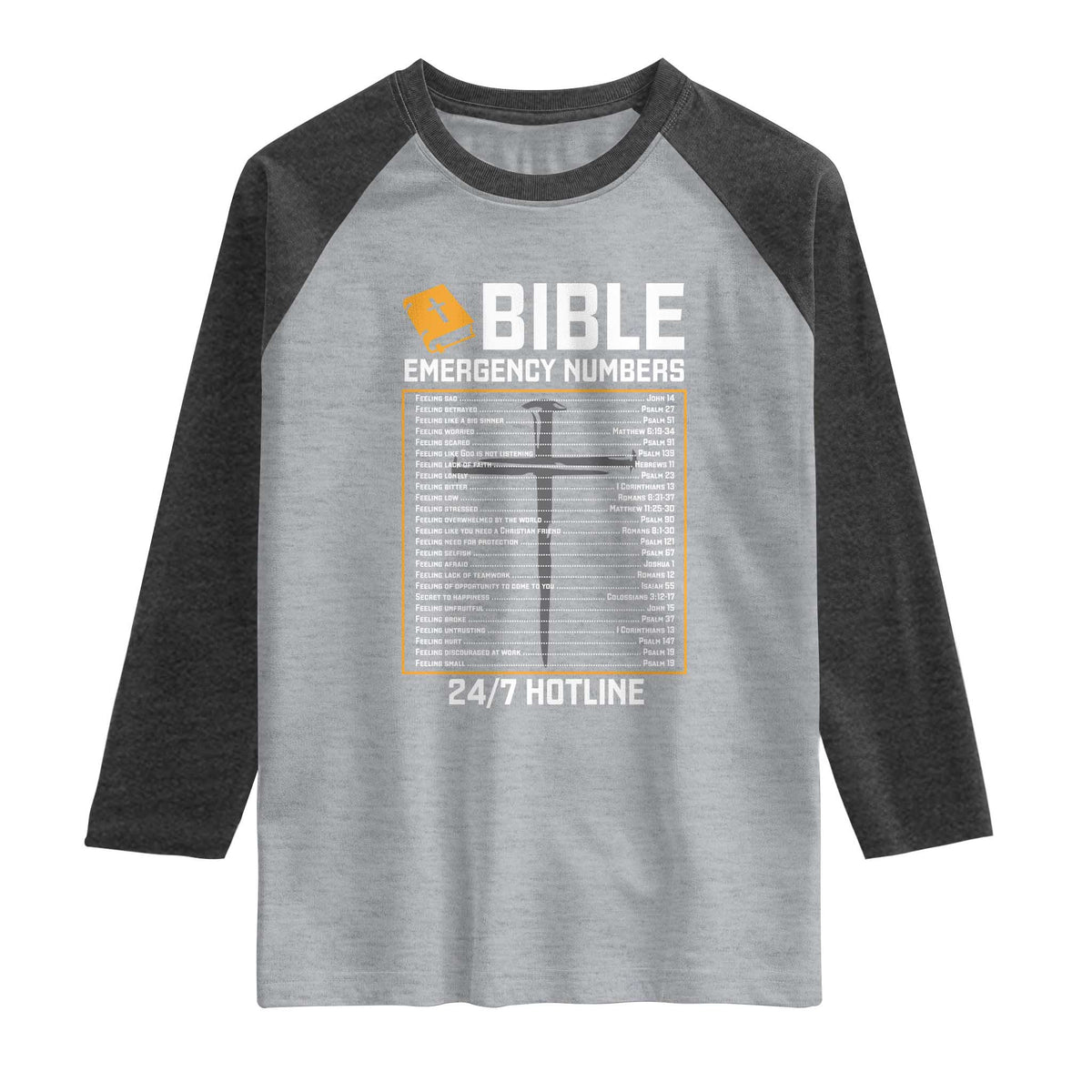 Bible Emergency Numbers Raglan Shirt Funny Christian Bible Jesus Religious