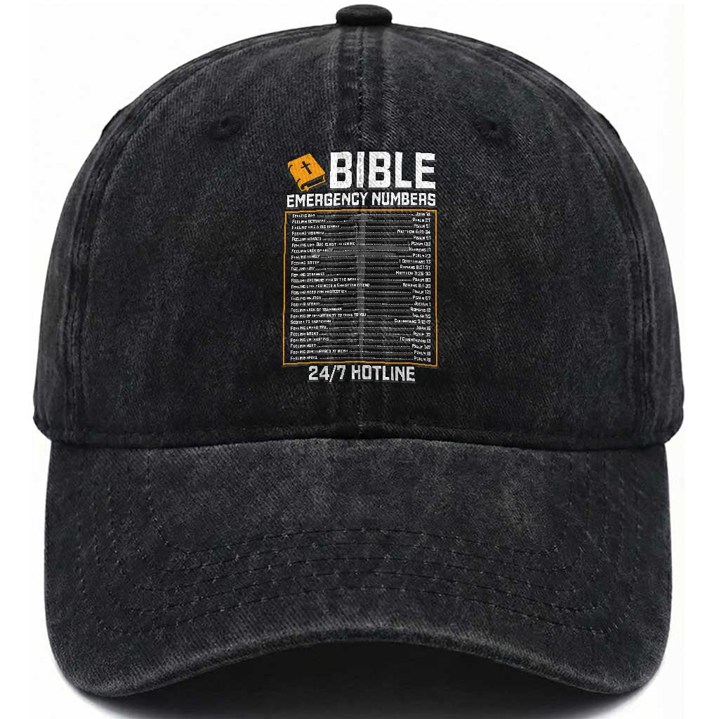 Bible Emergency Numbers Washed Cotton Baseball Cap Funny Christian Bible Jesus Religious