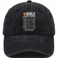 Bible Emergency Numbers Washed Cotton Baseball Cap Funny Christian Bible Jesus Religious