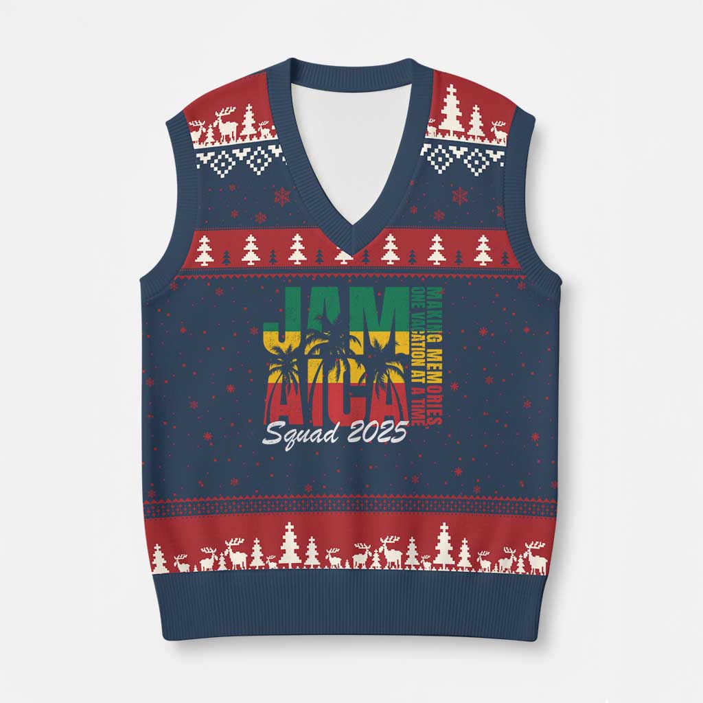 Family Vacation Jamaica 2025 V-Neck Knit Sweater Vest Matching Girls Trip Jamaica Squad - Wonder Print Shop