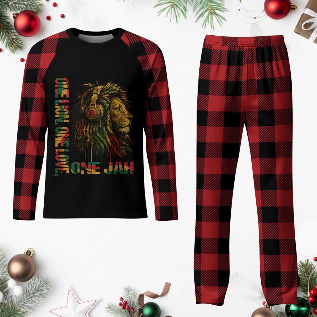 One Love Rasta Lion Plaid Pajama Set Rastafari Reggae Jamaica Roots Lion of Judah Dreadlocks - Wonder Print Shop