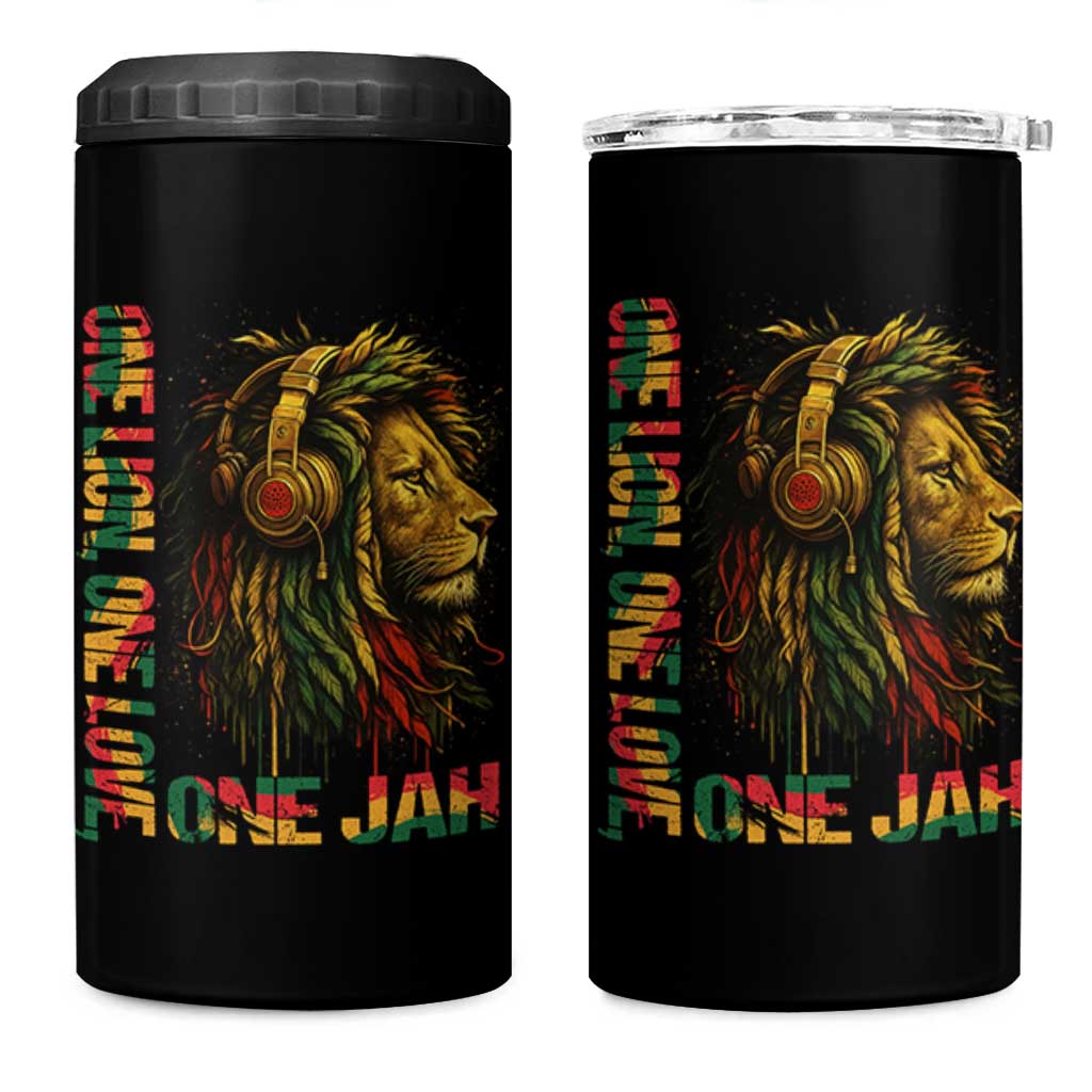 One Love Rasta Lion 4 in 1 Can Cooler Tumbler Rastafari Reggae Jamaica Roots Lion of Judah Dreadlocks - Wonder Print Shop