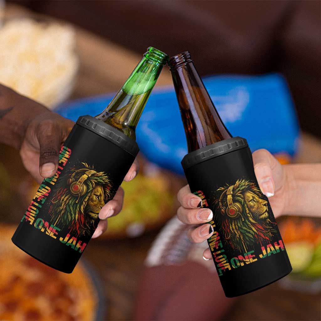 One Love Rasta Lion 4 in 1 Can Cooler Tumbler Rastafari Reggae Jamaica Roots Lion of Judah Dreadlocks - Wonder Print Shop