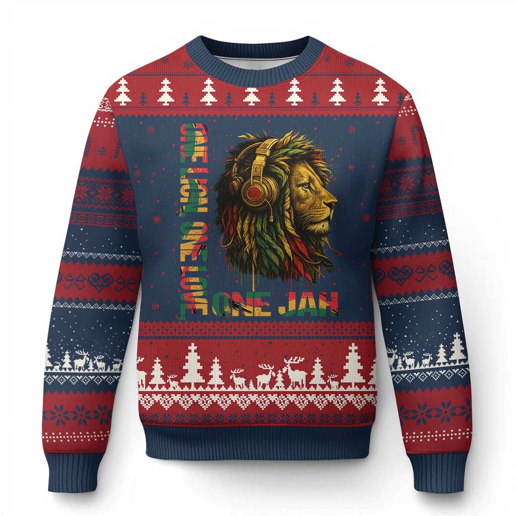 One Love Rasta Lion Ugly Christmas Sweater Rastafari Reggae Jamaica Roots Lion of Judah Dreadlocks - Wonder Print Shop