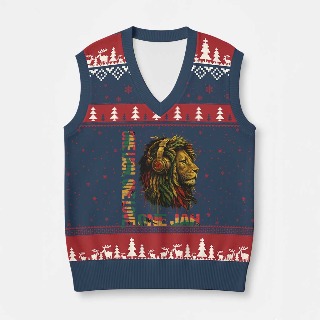 One Love Rasta Lion V-Neck Knit Sweater Vest Rastafari Reggae Jamaica Roots Lion of Judah Dreadlocks - Wonder Print Shop