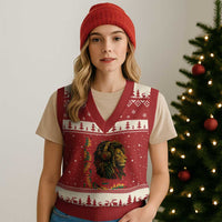 One Love Rasta Lion V-Neck Knit Sweater Vest Rastafari Reggae Jamaica Roots Lion of Judah Dreadlocks - Wonder Print Shop