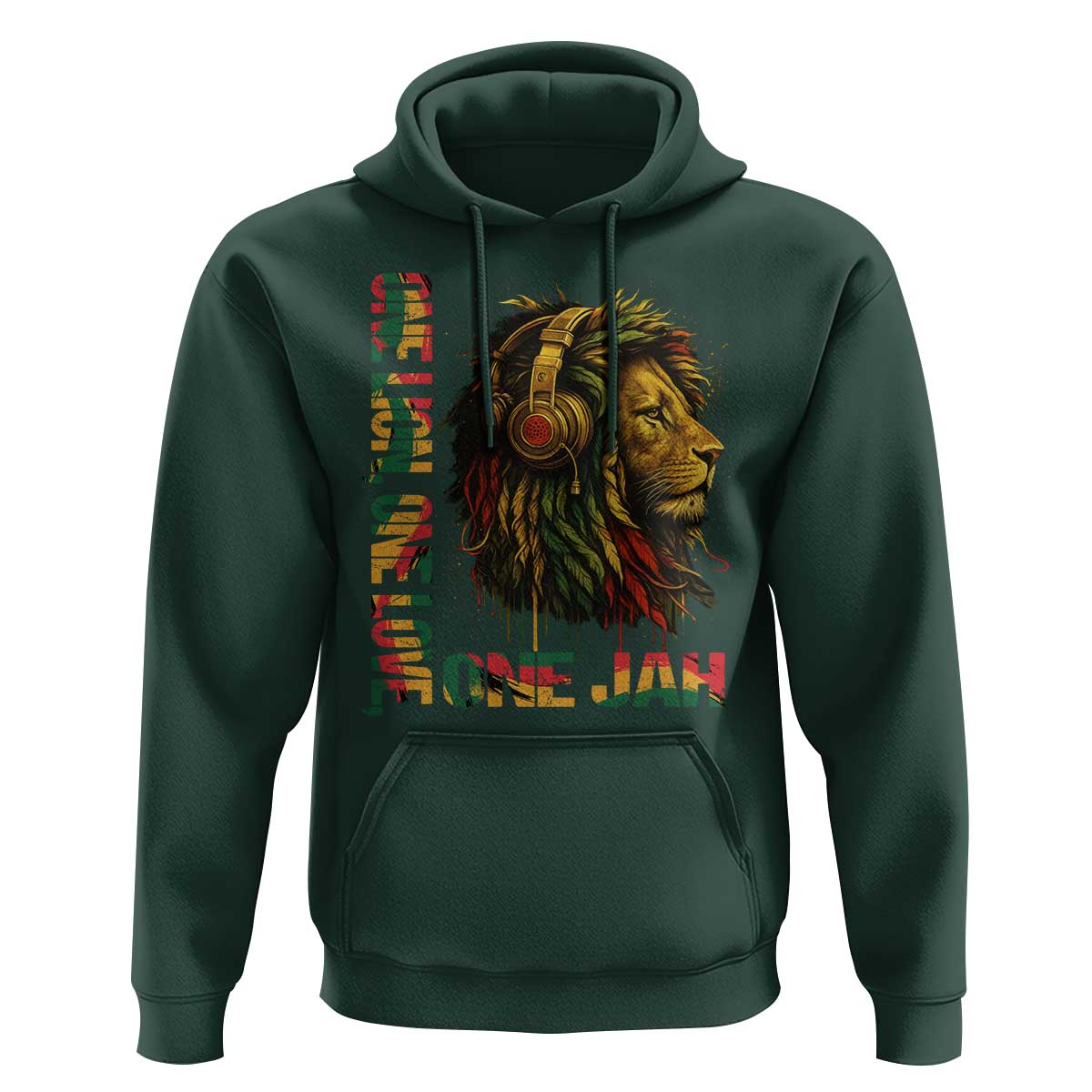 One Love Rasta Lion Hoodie Rastafari Reggae Jamaica Roots Lion of Judah Dreadlocks - Wonder Print Shop