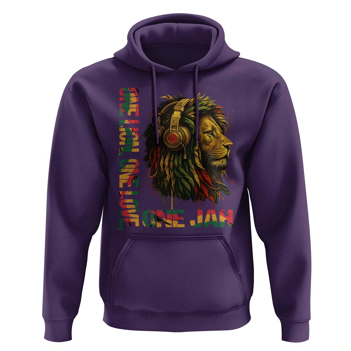 One Love Rasta Lion Hoodie Rastafari Reggae Jamaica Roots Lion of Judah Dreadlocks - Wonder Print Shop