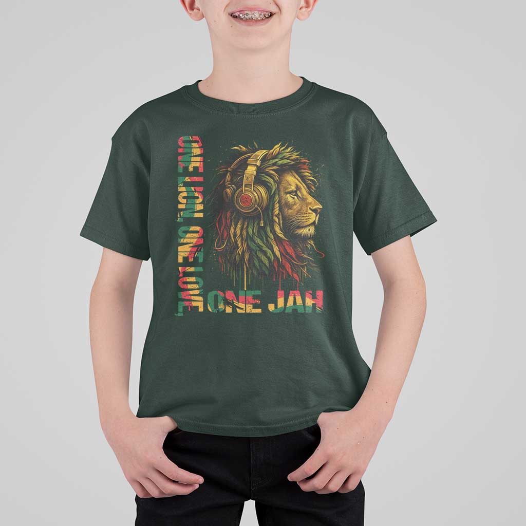 One Love Rasta Lion T Shirt For Kid Rastafari Reggae Jamaica Roots Lion of Judah Dreadlocks - Wonder Print Shop