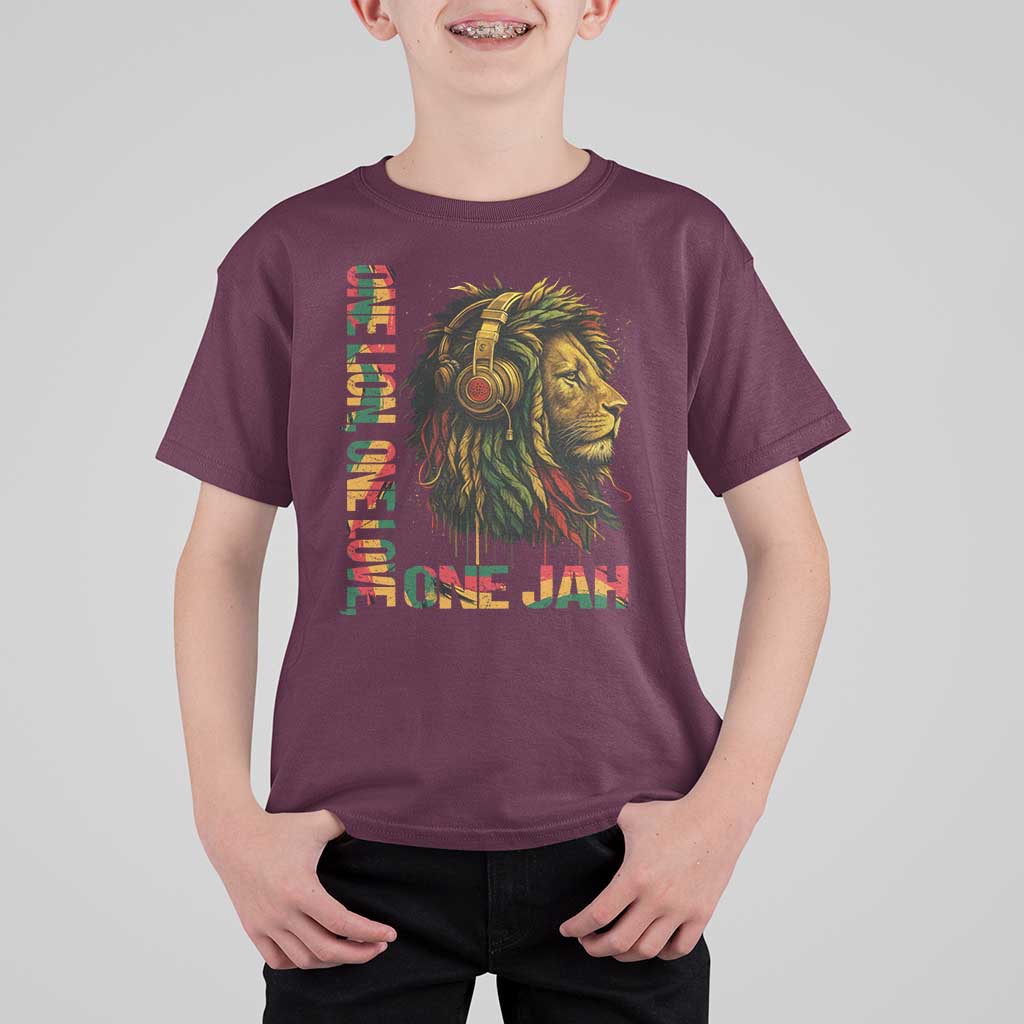 One Love Rasta Lion T Shirt For Kid Rastafari Reggae Jamaica Roots Lion of Judah Dreadlocks - Wonder Print Shop