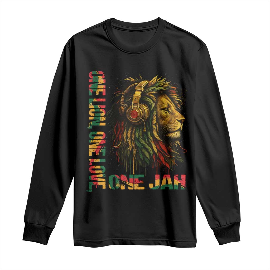 One Love Rasta Lion Long Sleeve Shirt Rastafari Reggae Jamaica Roots Lion of Judah Dreadlocks - Wonder Print Shop