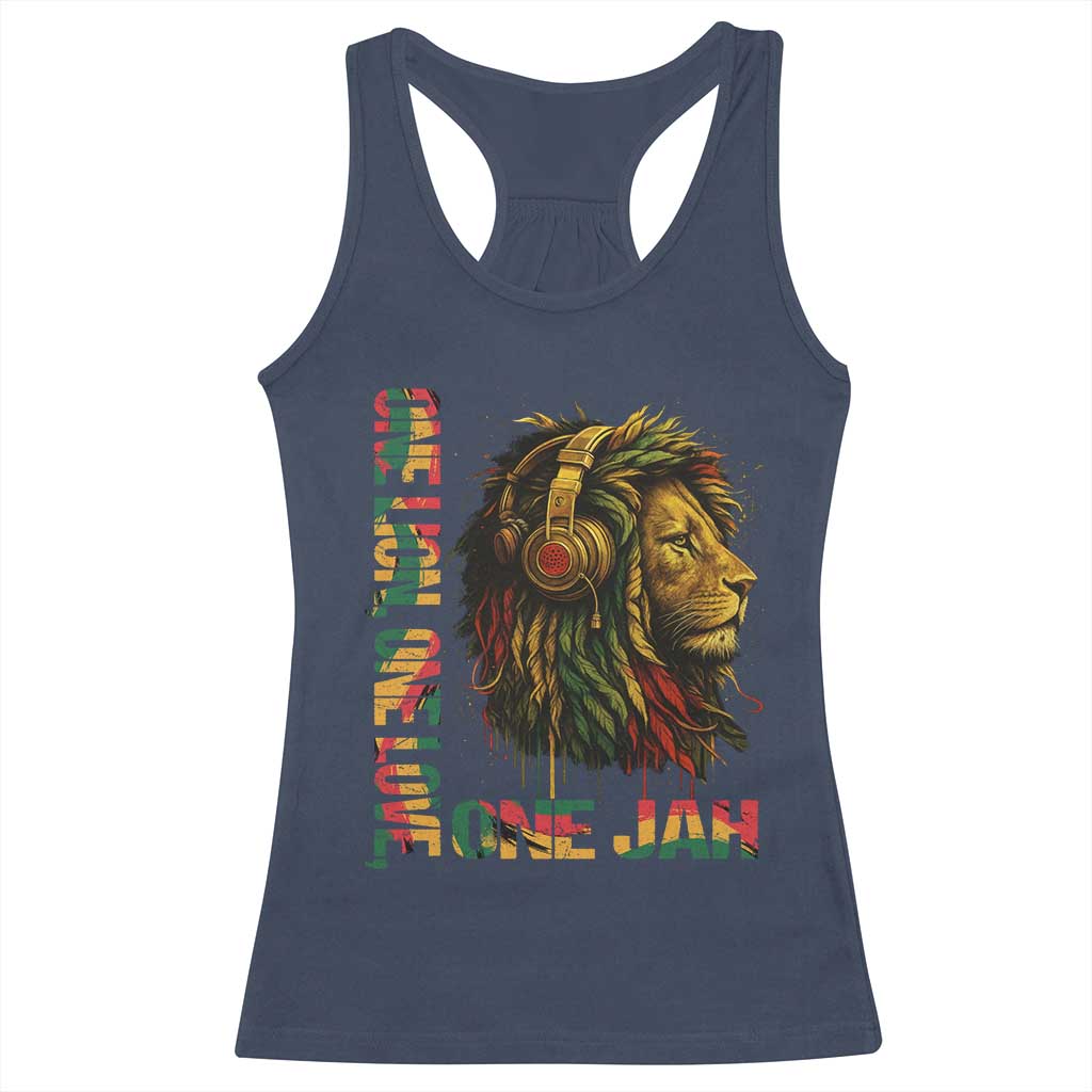 One Love Rasta Lion Racerback Tank Top Rastafari Reggae Jamaica Roots Lion of Judah Dreadlocks - Wonder Print Shop