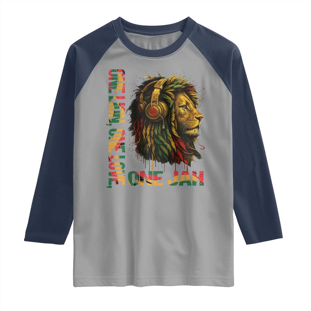 One Love Rasta Lion Raglan Shirt Rastafari Reggae Jamaica Roots Lion of Judah Dreadlocks - Wonder Print Shop