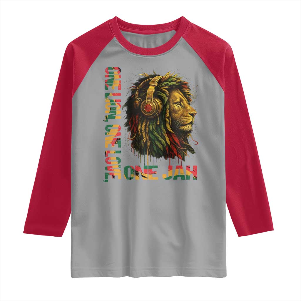 One Love Rasta Lion Raglan Shirt Rastafari Reggae Jamaica Roots Lion of Judah Dreadlocks - Wonder Print Shop