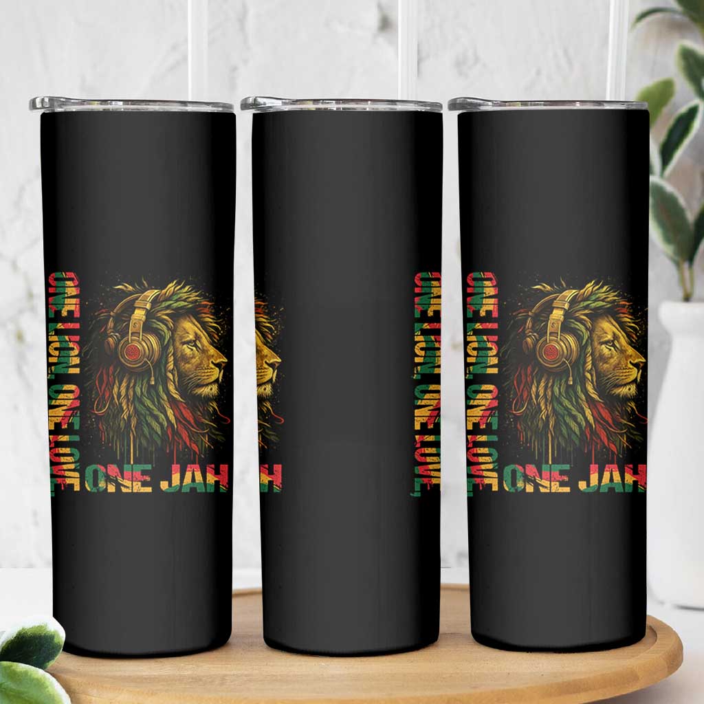 One Love Rasta Lion Skinny Tumbler Rastafari Reggae Jamaica Roots Lion of Judah Dreadlocks - Wonder Print Shop