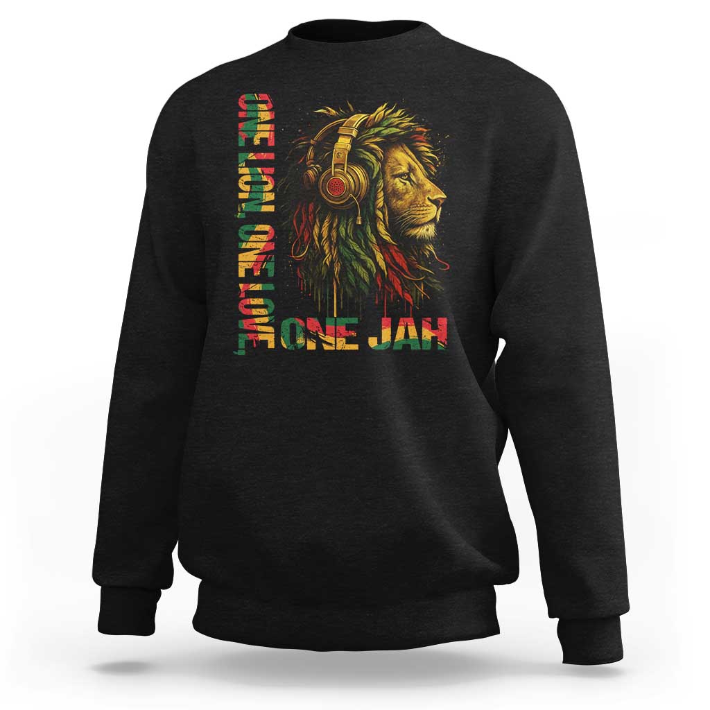 One Love Rasta Lion Sweatshirt Rastafari Reggae Jamaica Roots Lion of Judah Dreadlocks - Wonder Print Shop