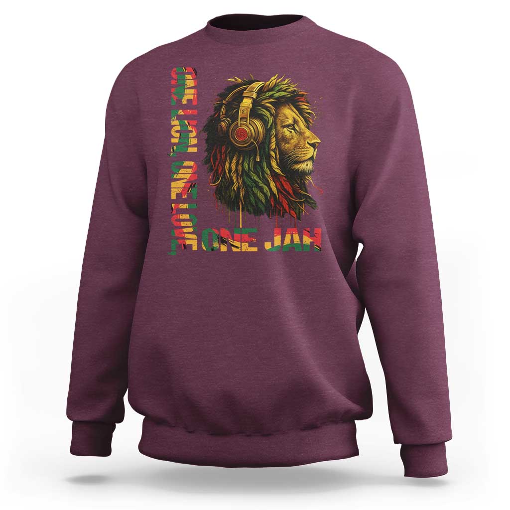 One Love Rasta Lion Sweatshirt Rastafari Reggae Jamaica Roots Lion of Judah Dreadlocks - Wonder Print Shop