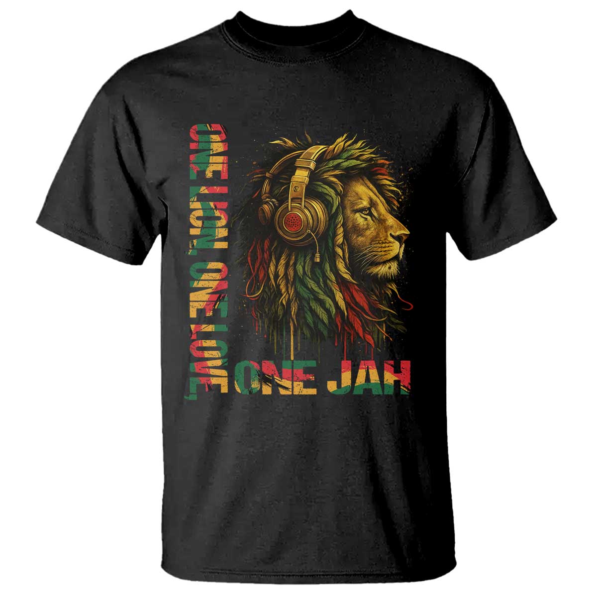 One Love Rasta Lion T Shirt Rastafari Reggae Jamaica Roots Lion of Judah Dreadlocks - Wonder Print Shop
