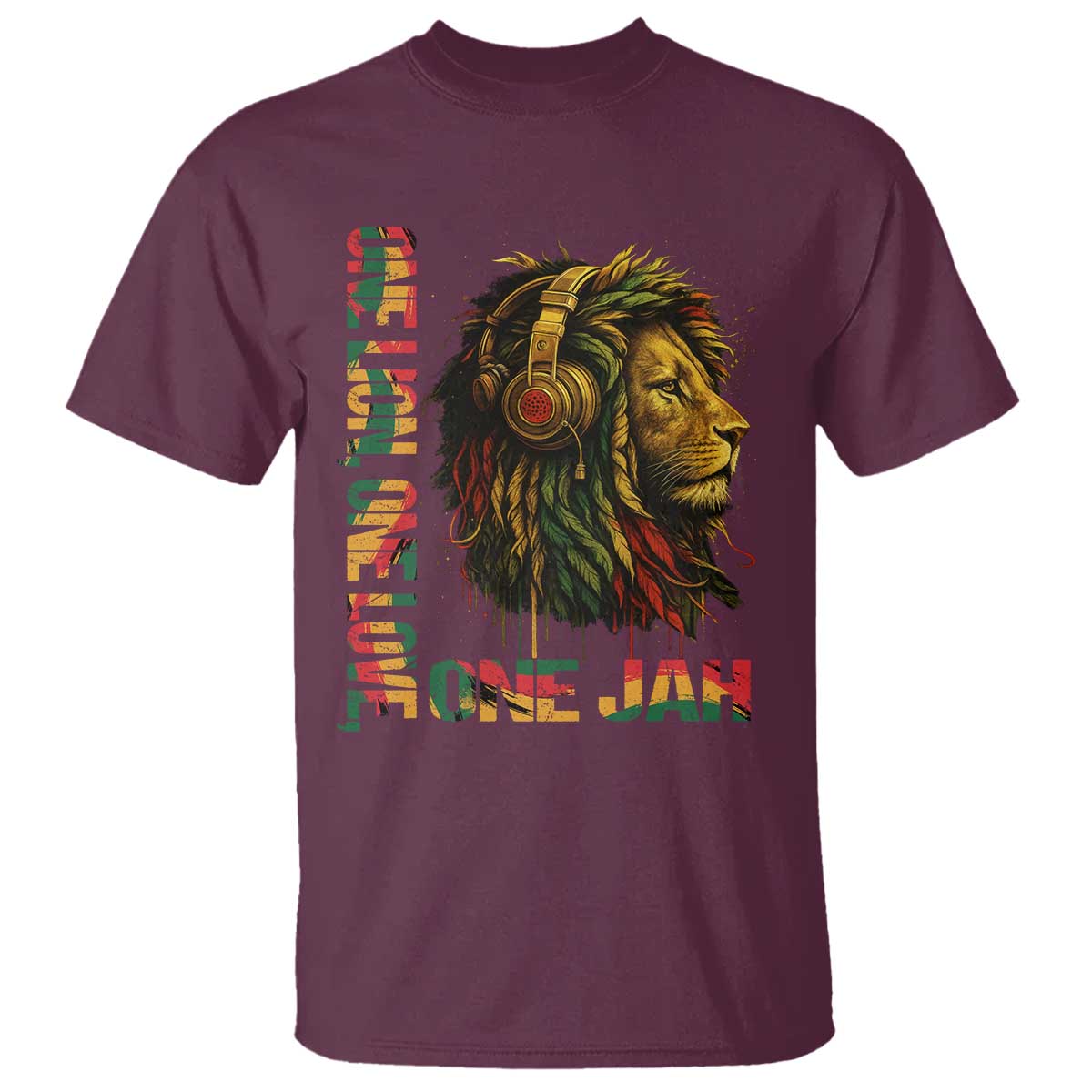 One Love Rasta Lion T Shirt Rastafari Reggae Jamaica Roots Lion of Judah Dreadlocks - Wonder Print Shop