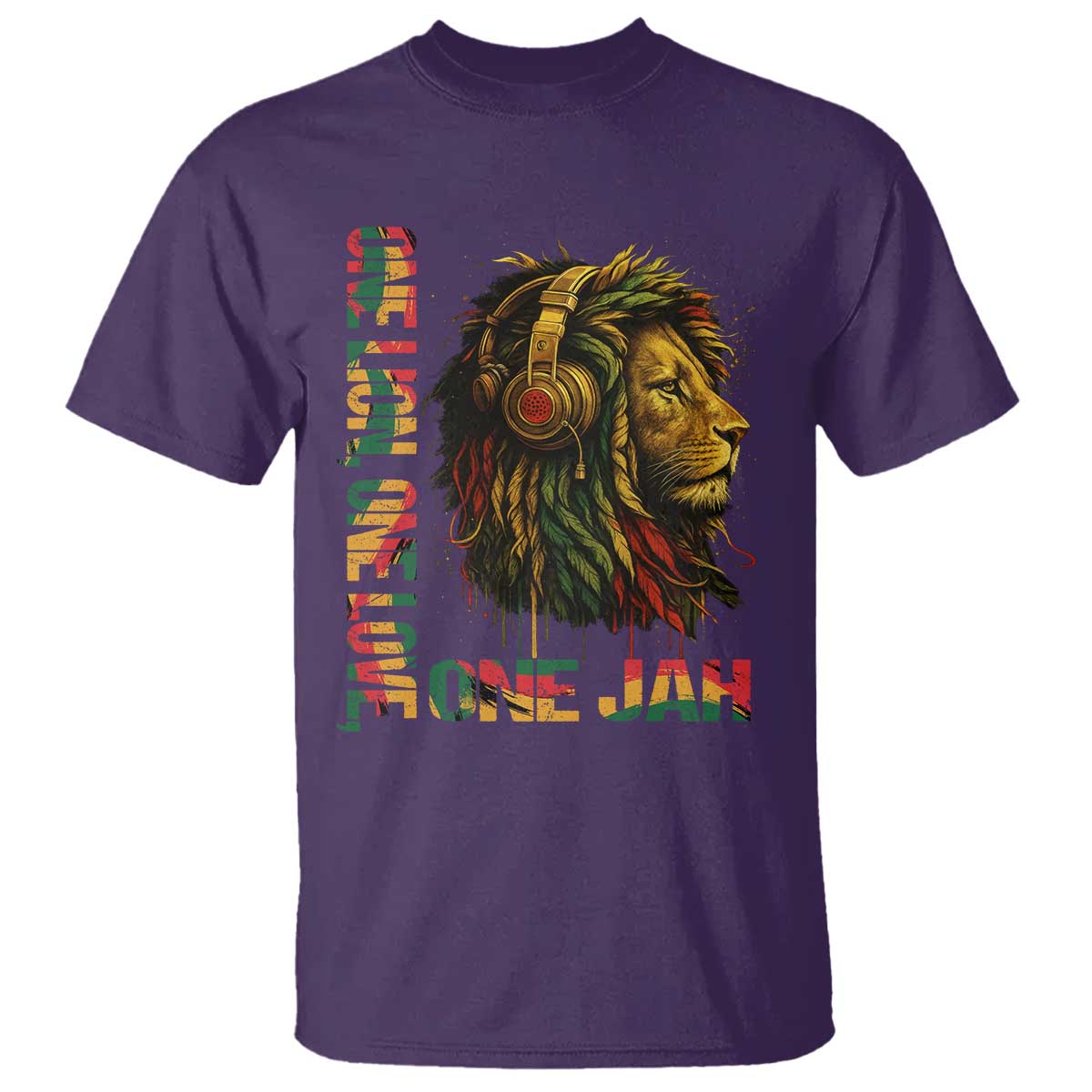 One Love Rasta Lion T Shirt Rastafari Reggae Jamaica Roots Lion of Judah Dreadlocks - Wonder Print Shop