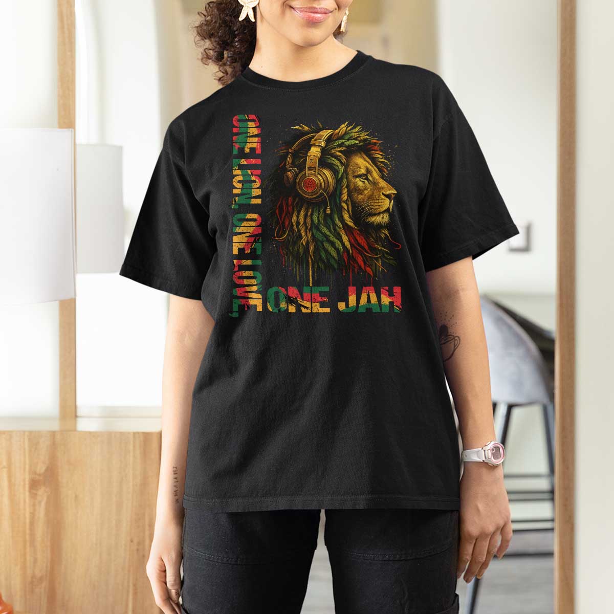 One Love Rasta Lion T Shirt For Women Rastafari Reggae Jamaica Roots Lion of Judah Dreadlocks - Wonder Print Shop