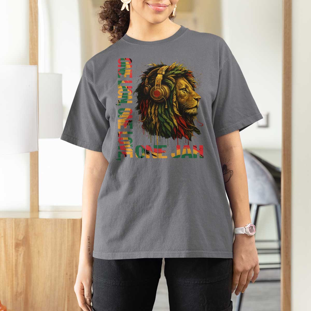 One Love Rasta Lion T Shirt For Women Rastafari Reggae Jamaica Roots Lion of Judah Dreadlocks - Wonder Print Shop