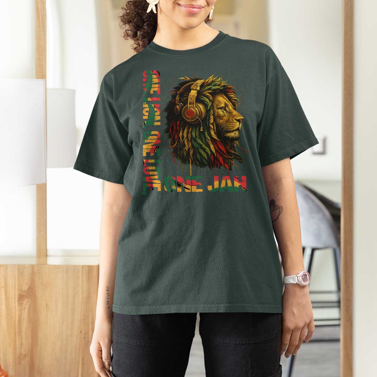 One Love Rasta Lion T Shirt For Women Rastafari Reggae Jamaica Roots Lion of Judah Dreadlocks - Wonder Print Shop