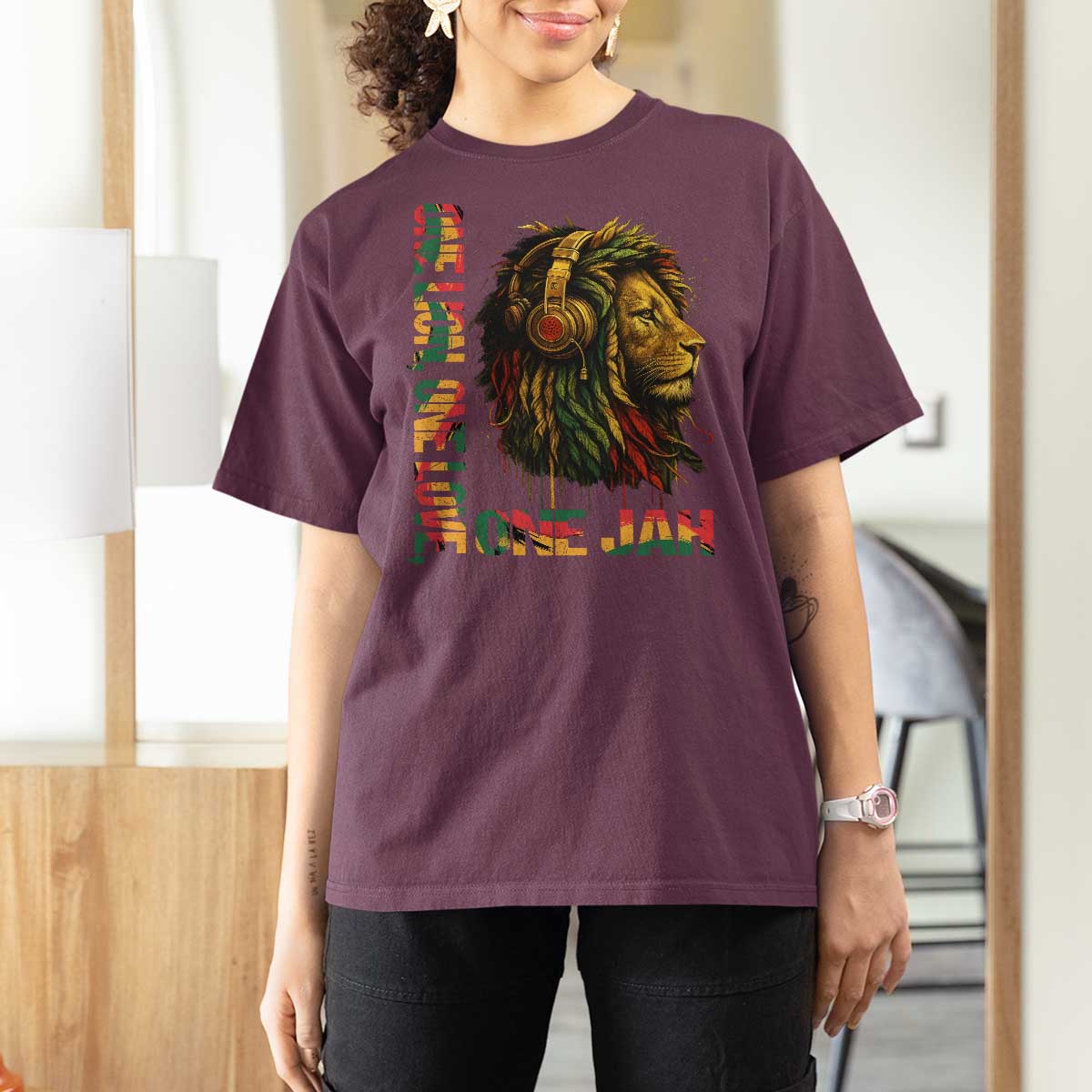 One Love Rasta Lion T Shirt For Women Rastafari Reggae Jamaica Roots Lion of Judah Dreadlocks - Wonder Print Shop