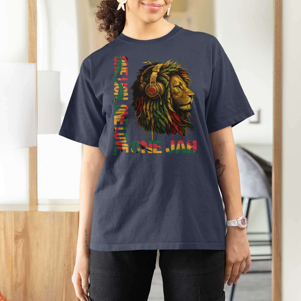 One Love Rasta Lion T Shirt For Women Rastafari Reggae Jamaica Roots Lion of Judah Dreadlocks - Wonder Print Shop