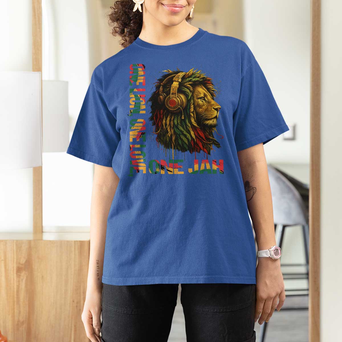 One Love Rasta Lion T Shirt For Women Rastafari Reggae Jamaica Roots Lion of Judah Dreadlocks - Wonder Print Shop