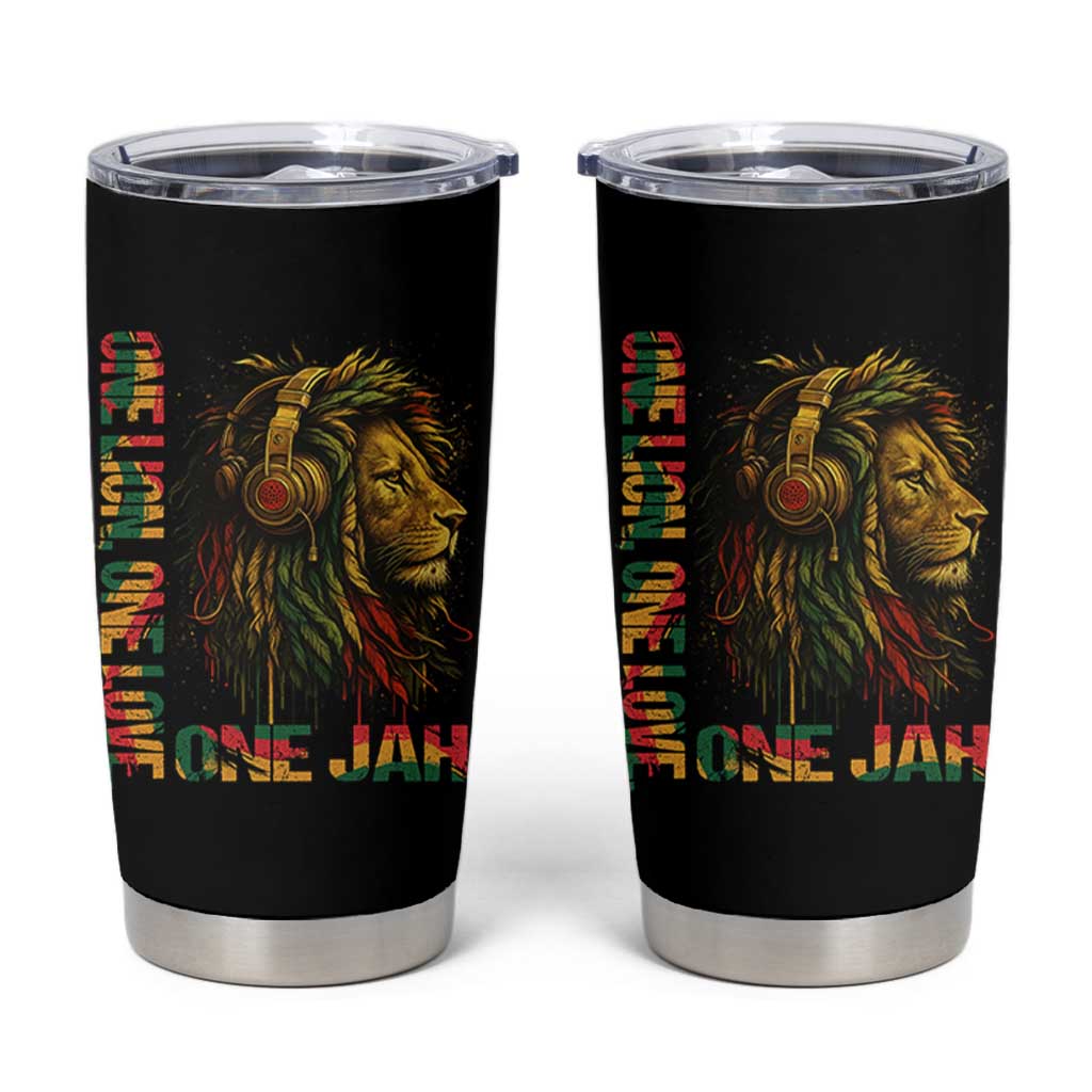 One Love Rasta Lion Tumbler Cup Rastafari Reggae Jamaica Roots Lion of Judah Dreadlocks - Wonder Print Shop