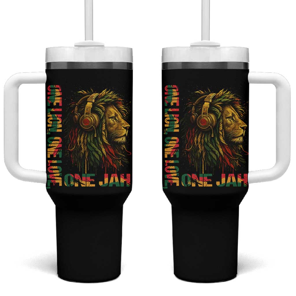 One Love Rasta Lion Tumbler With Handle Rastafari Reggae Jamaica Roots Lion of Judah Dreadlocks - Wonder Print Shop