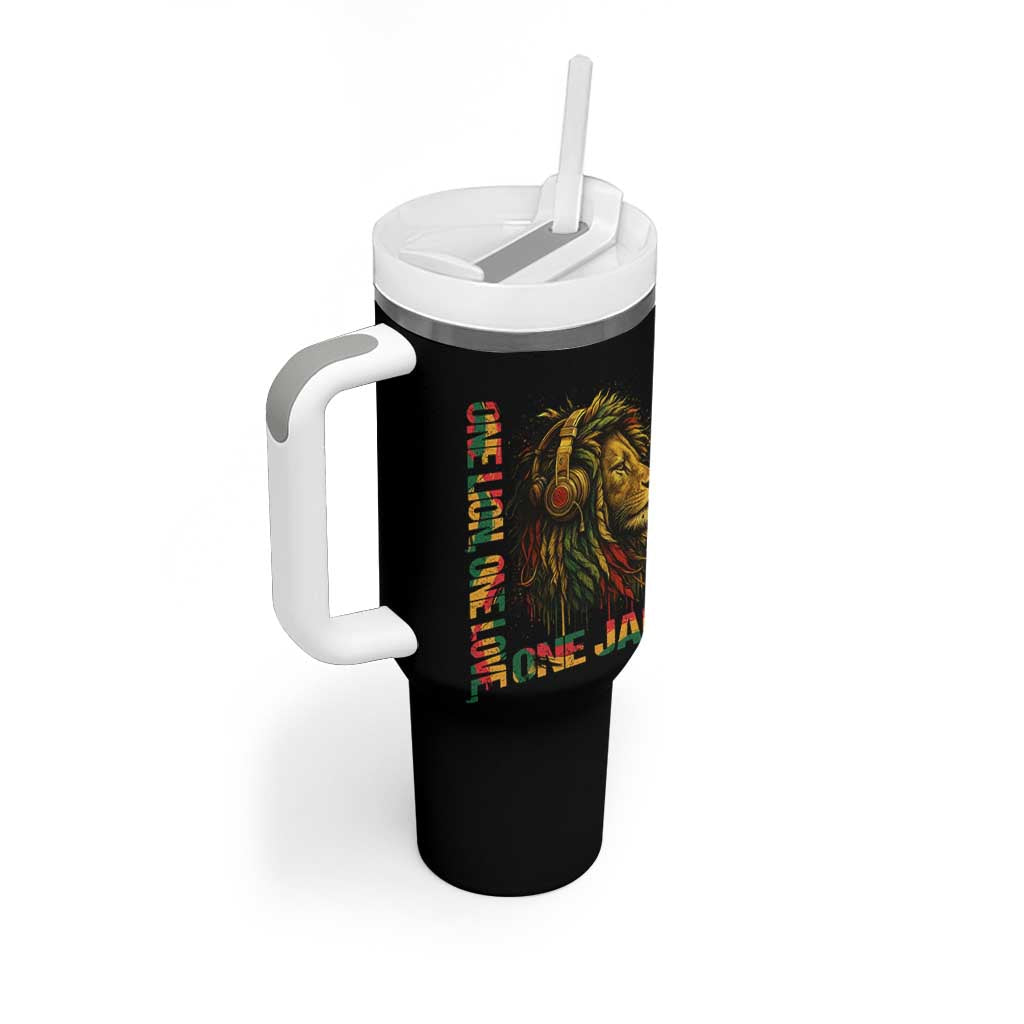 One Love Rasta Lion Tumbler With Handle Rastafari Reggae Jamaica Roots Lion of Judah Dreadlocks - Wonder Print Shop