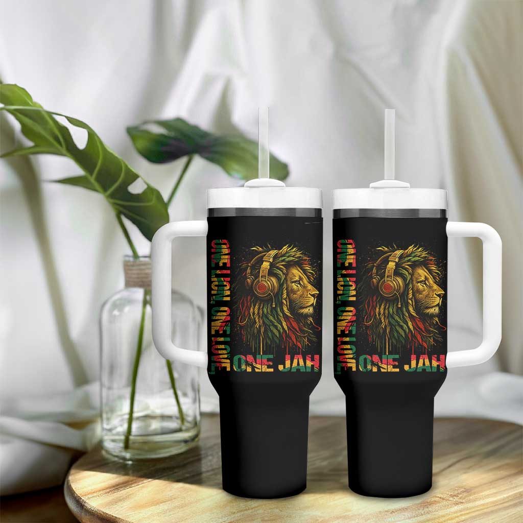One Love Rasta Lion Tumbler With Handle Rastafari Reggae Jamaica Roots Lion of Judah Dreadlocks - Wonder Print Shop