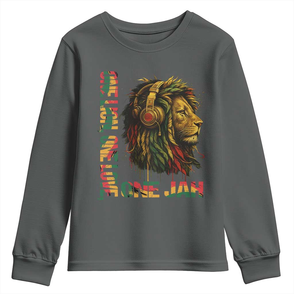 One Love Rasta Lion Youth Sweatshirt Rastafari Reggae Jamaica Roots Lion of Judah Dreadlocks - Wonder Print Shop