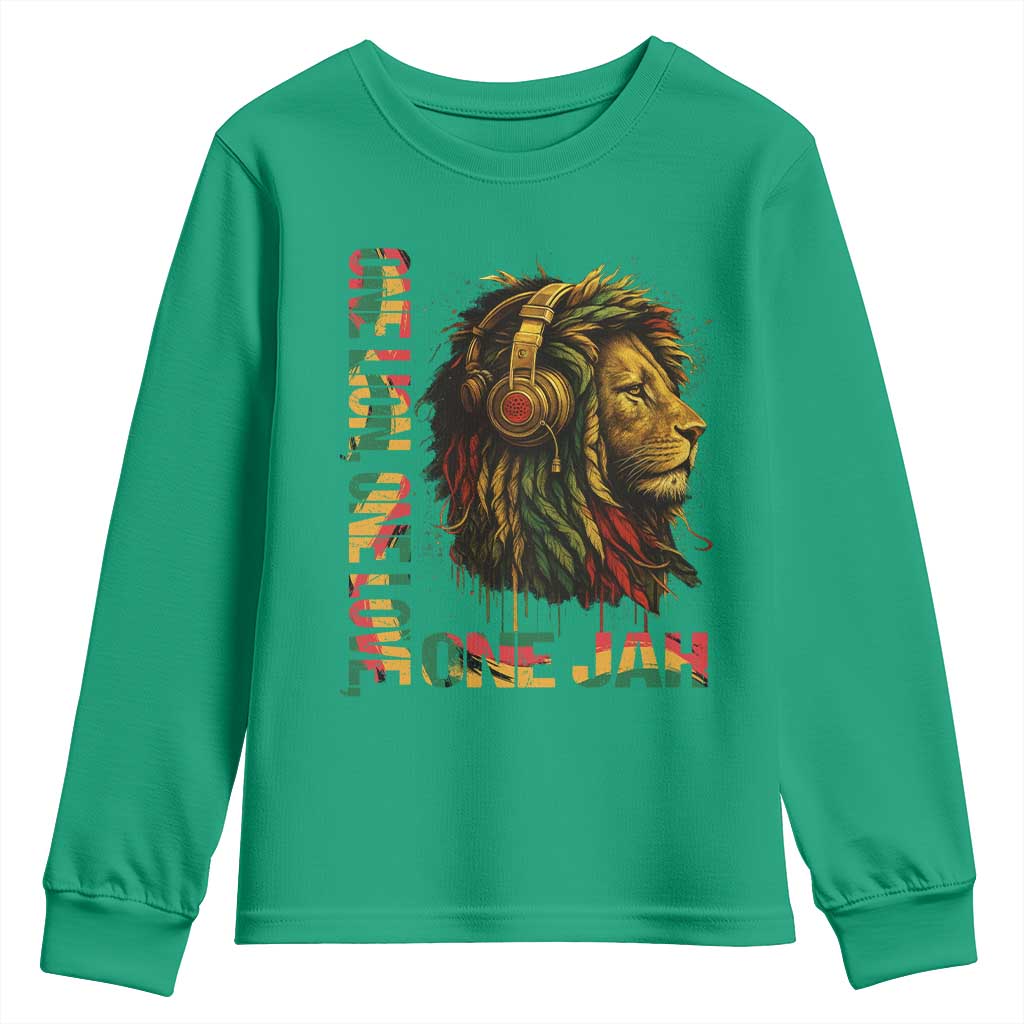 One Love Rasta Lion Youth Sweatshirt Rastafari Reggae Jamaica Roots Lion of Judah Dreadlocks - Wonder Print Shop