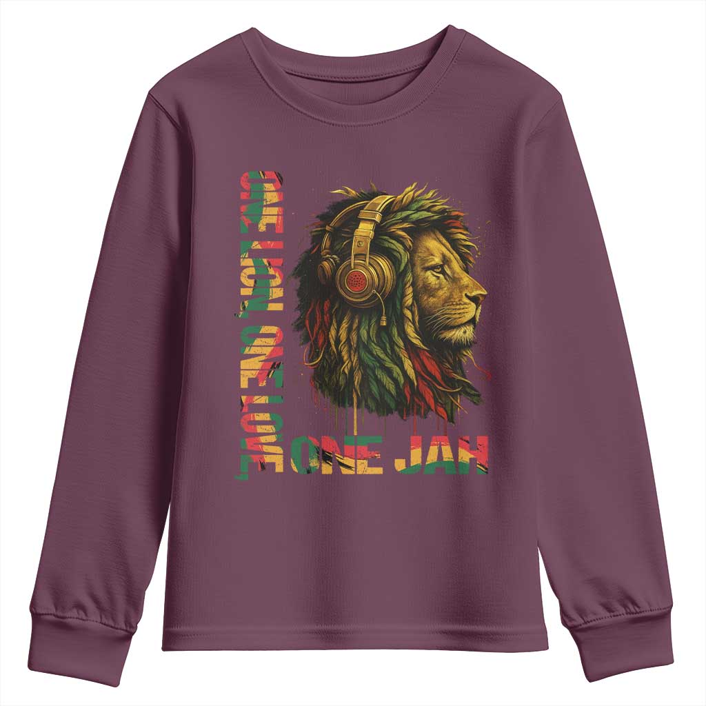 One Love Rasta Lion Youth Sweatshirt Rastafari Reggae Jamaica Roots Lion of Judah Dreadlocks - Wonder Print Shop