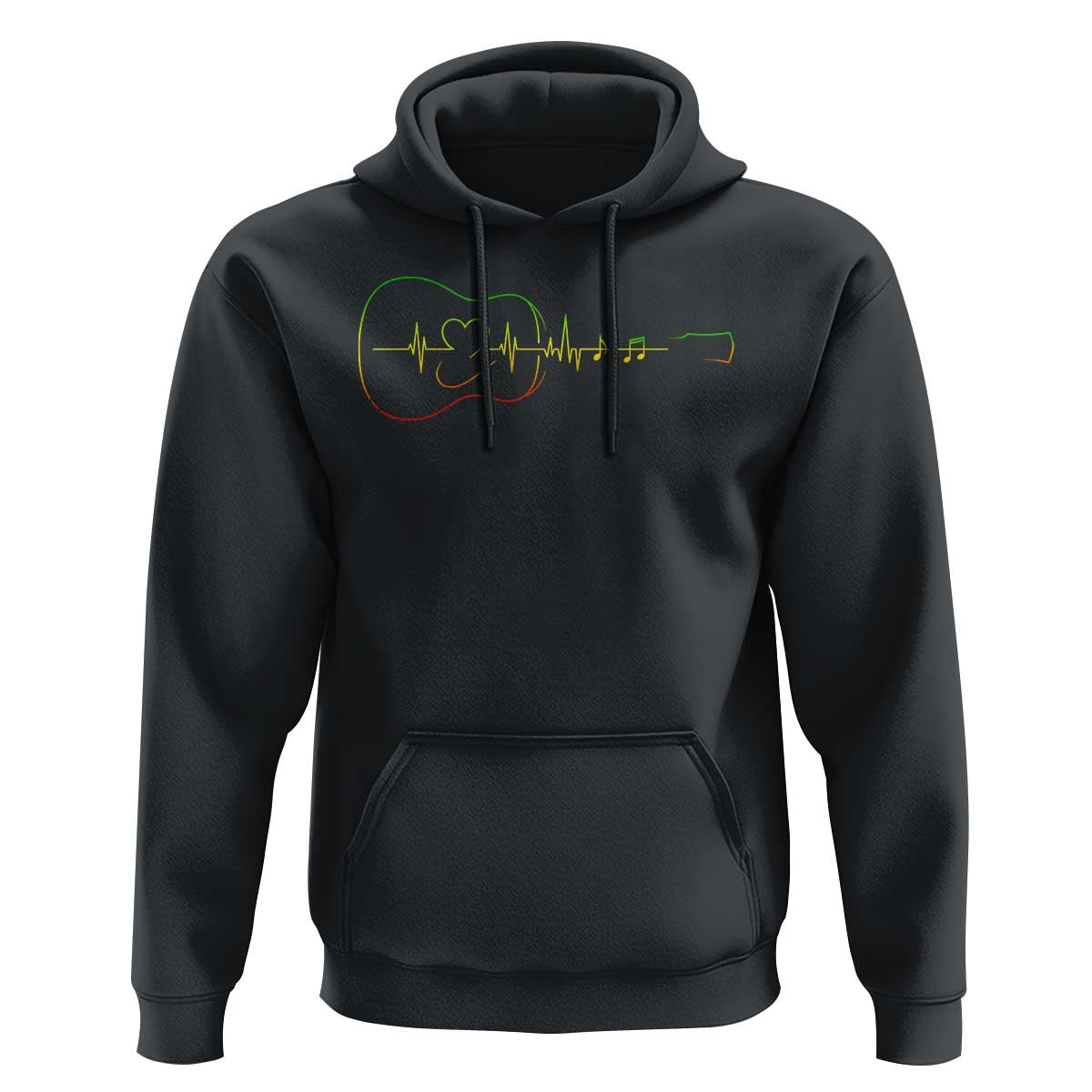 Guitar Rastafari Heartbeat Hoodie Jamaica ECG Pulse Rasta Reggae Music Vibes - Wonder Print Shop