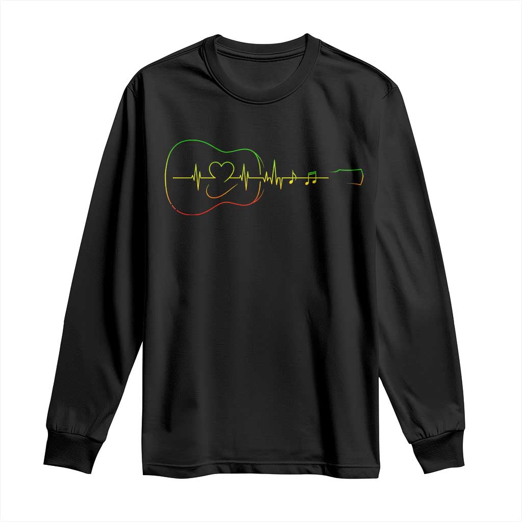 Guitar Rastafari Heartbeat Long Sleeve Shirt Jamaica ECG Pulse Rasta Reggae Music Vibes - Wonder Print Shop