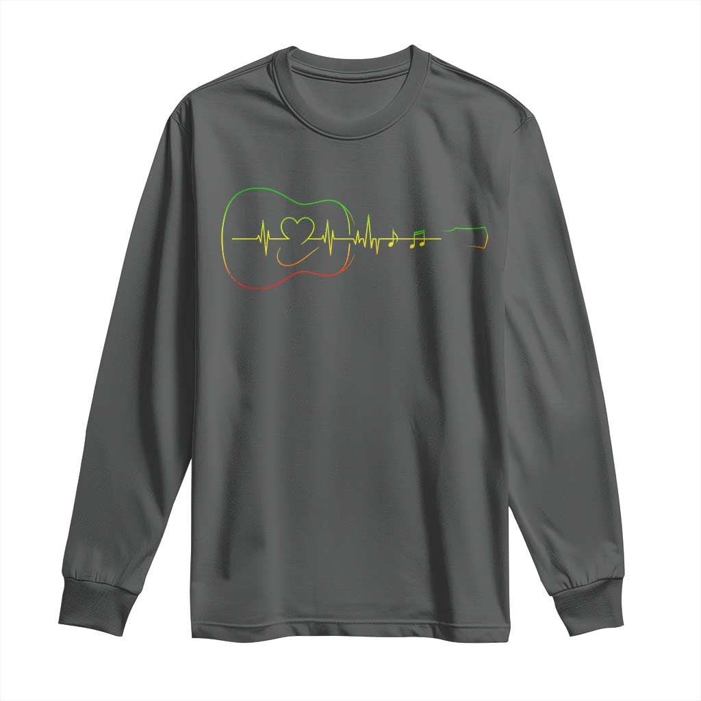 Guitar Rastafari Heartbeat Long Sleeve Shirt Jamaica ECG Pulse Rasta Reggae Music Vibes - Wonder Print Shop