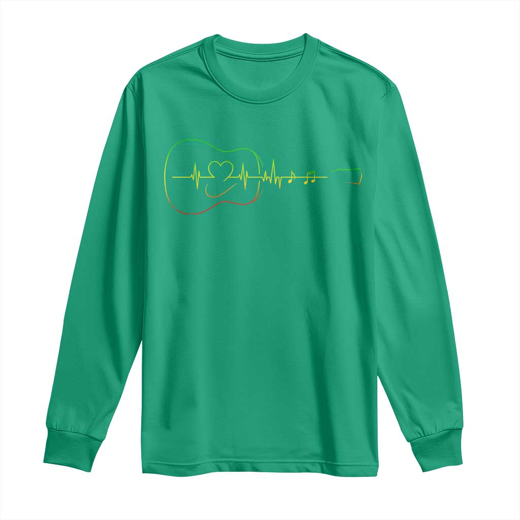 Guitar Rastafari Heartbeat Long Sleeve Shirt Jamaica ECG Pulse Rasta Reggae Music Vibes - Wonder Print Shop