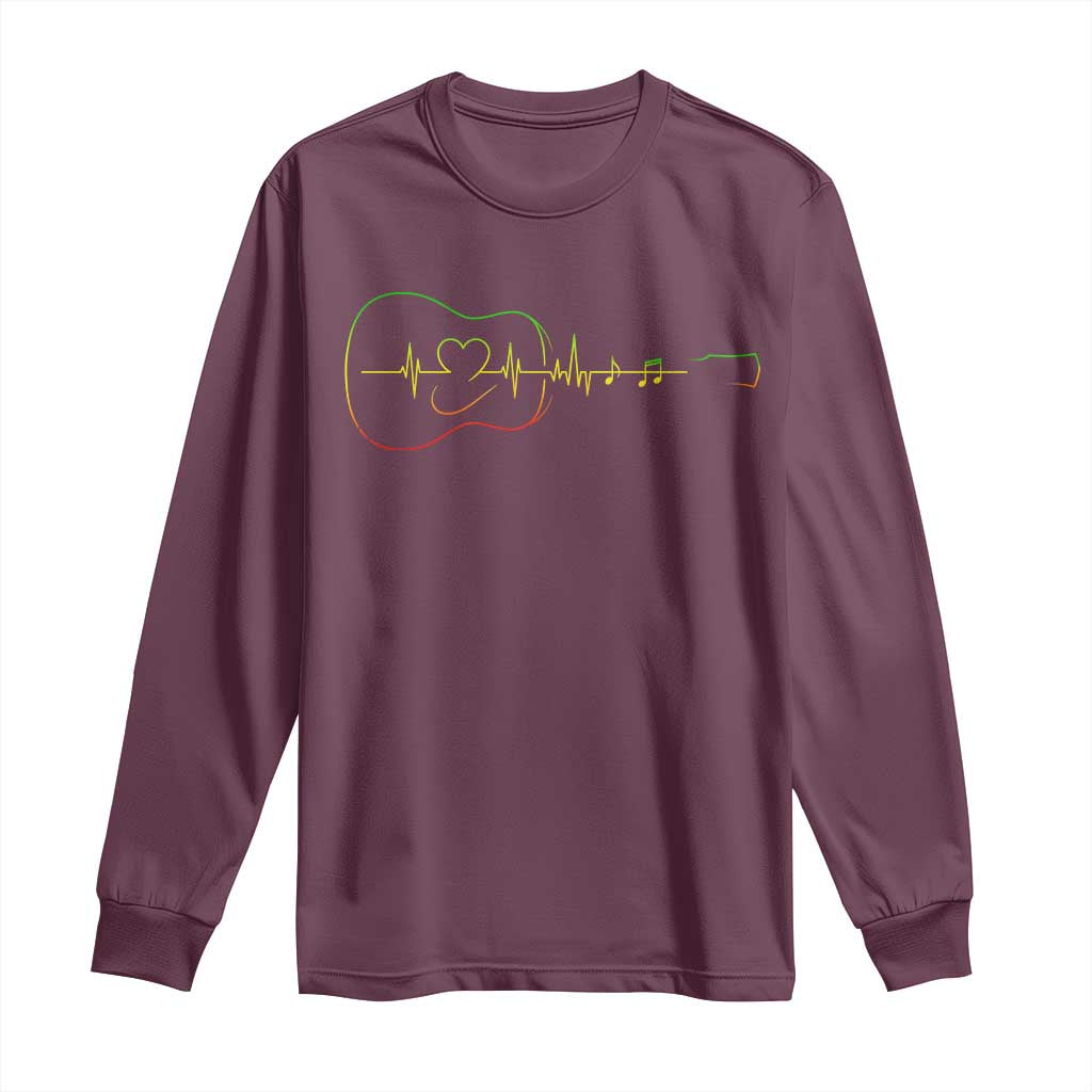 Guitar Rastafari Heartbeat Long Sleeve Shirt Jamaica ECG Pulse Rasta Reggae Music Vibes - Wonder Print Shop