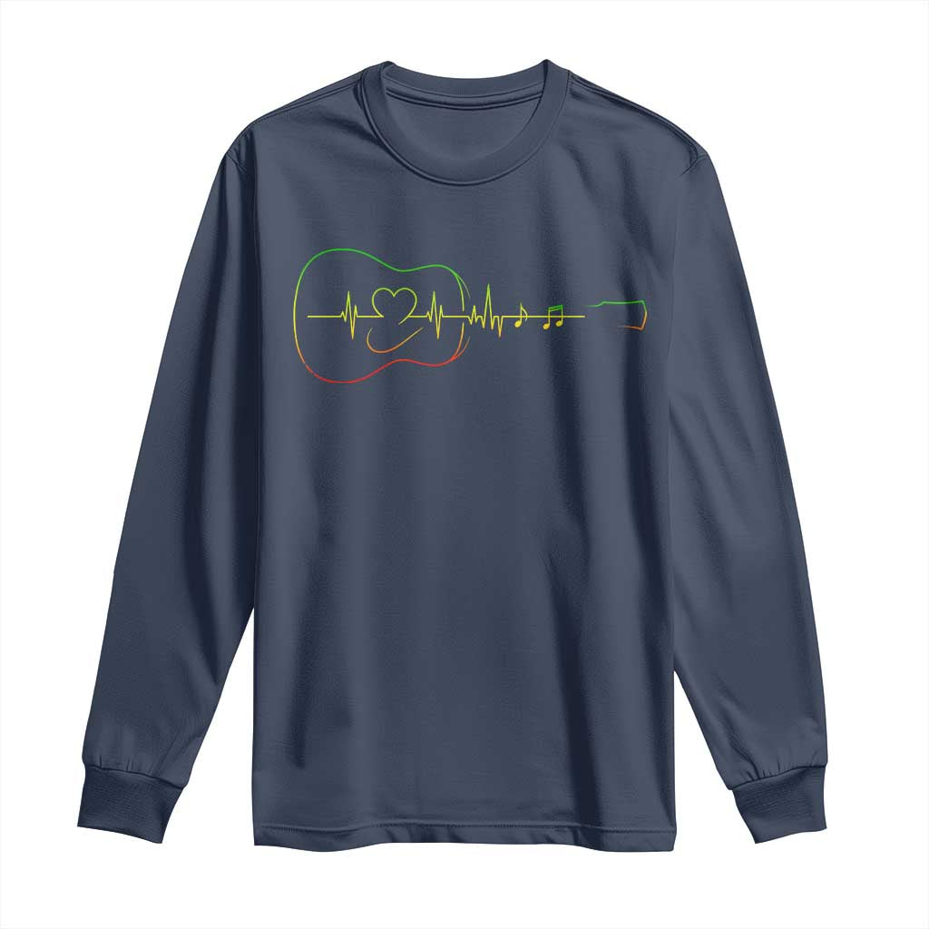 Guitar Rastafari Heartbeat Long Sleeve Shirt Jamaica ECG Pulse Rasta Reggae Music Vibes - Wonder Print Shop