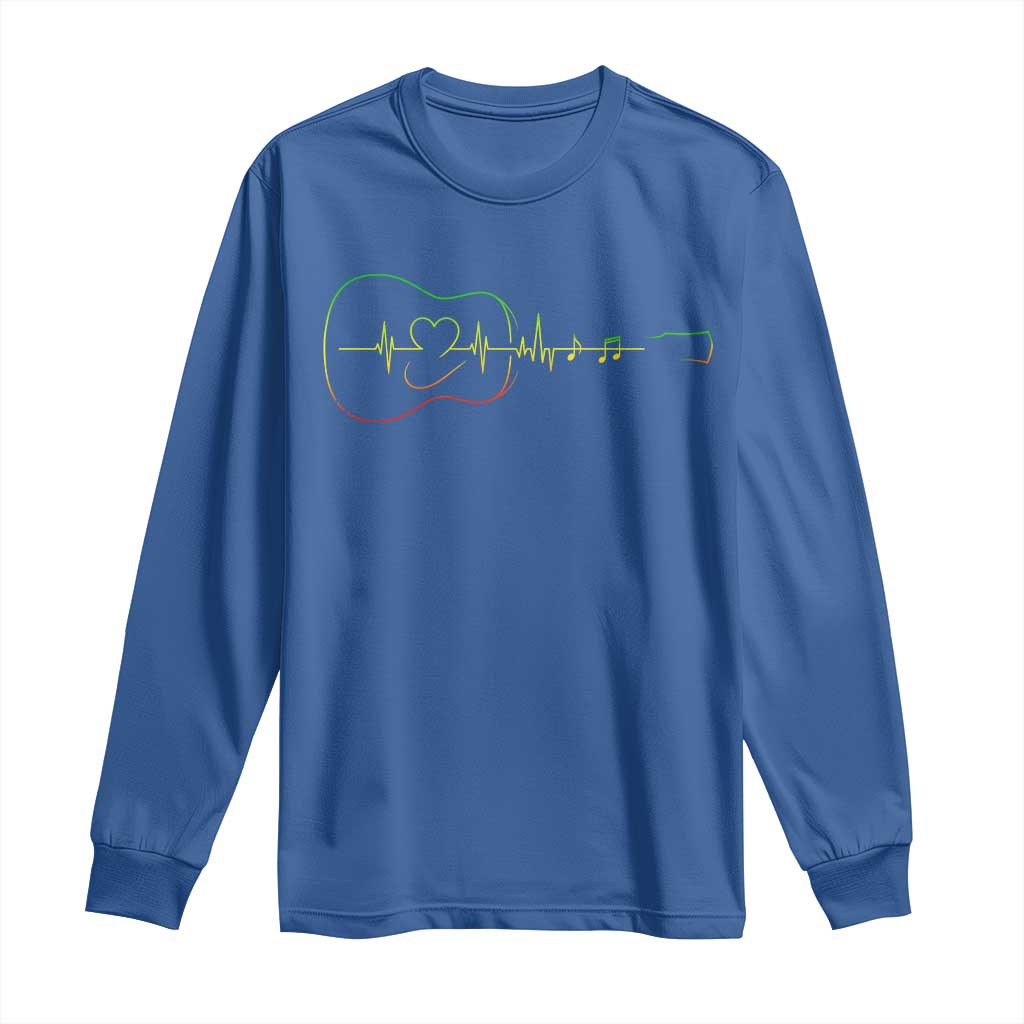 Guitar Rastafari Heartbeat Long Sleeve Shirt Jamaica ECG Pulse Rasta Reggae Music Vibes - Wonder Print Shop