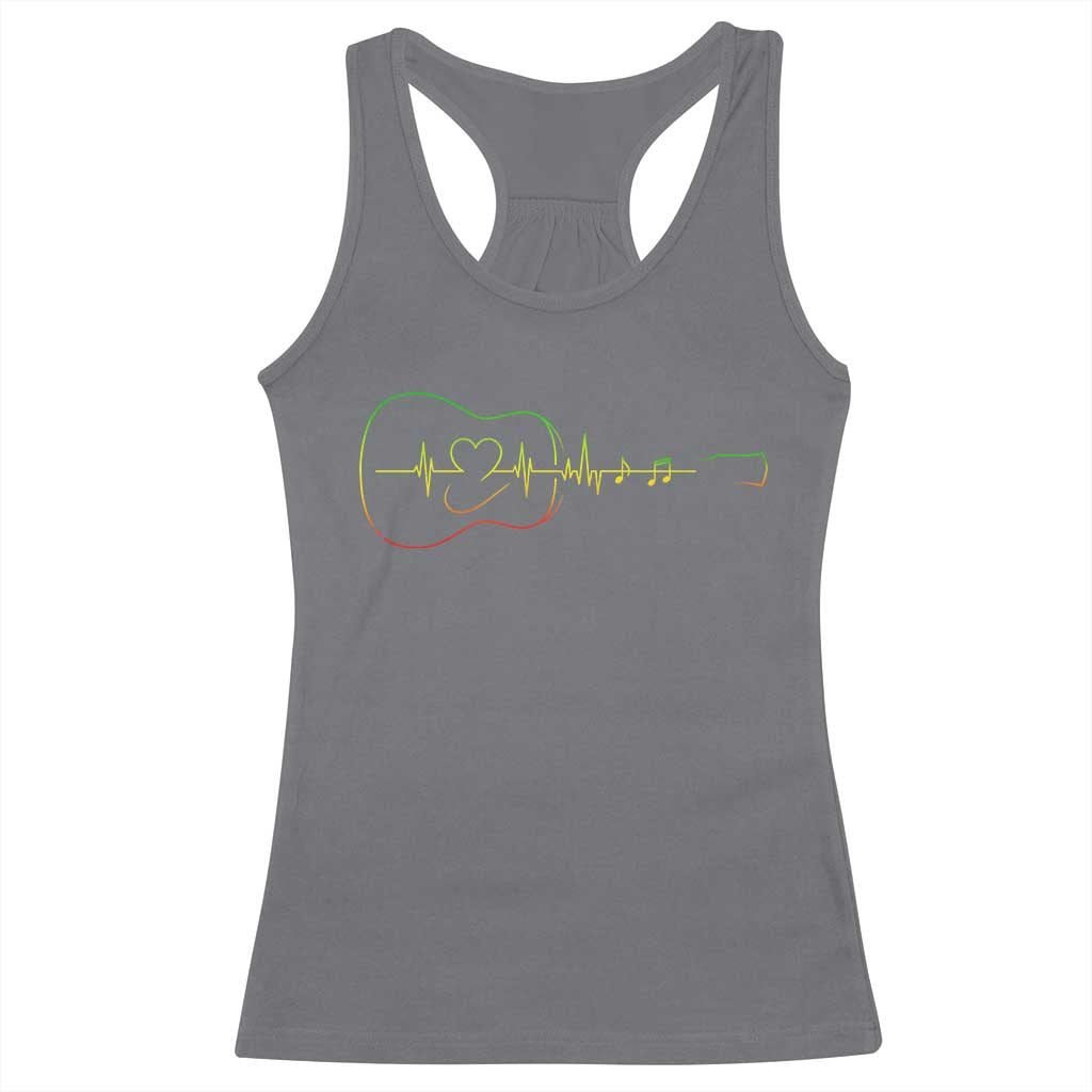 Guitar Rastafari Heartbeat Racerback Tank Top Jamaica ECG Pulse Rasta Reggae Music Vibes - Wonder Print Shop