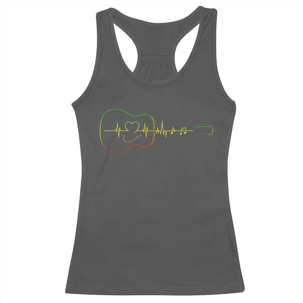 Guitar Rastafari Heartbeat Racerback Tank Top Jamaica ECG Pulse Rasta Reggae Music Vibes - Wonder Print Shop