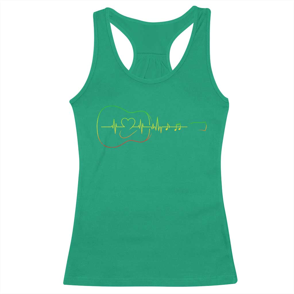 Guitar Rastafari Heartbeat Racerback Tank Top Jamaica ECG Pulse Rasta Reggae Music Vibes - Wonder Print Shop