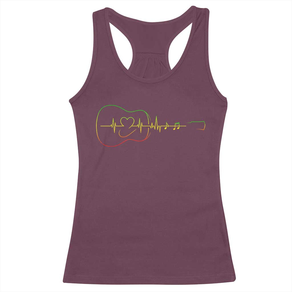 Guitar Rastafari Heartbeat Racerback Tank Top Jamaica ECG Pulse Rasta Reggae Music Vibes - Wonder Print Shop