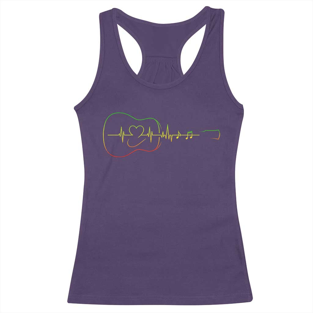 Guitar Rastafari Heartbeat Racerback Tank Top Jamaica ECG Pulse Rasta Reggae Music Vibes - Wonder Print Shop